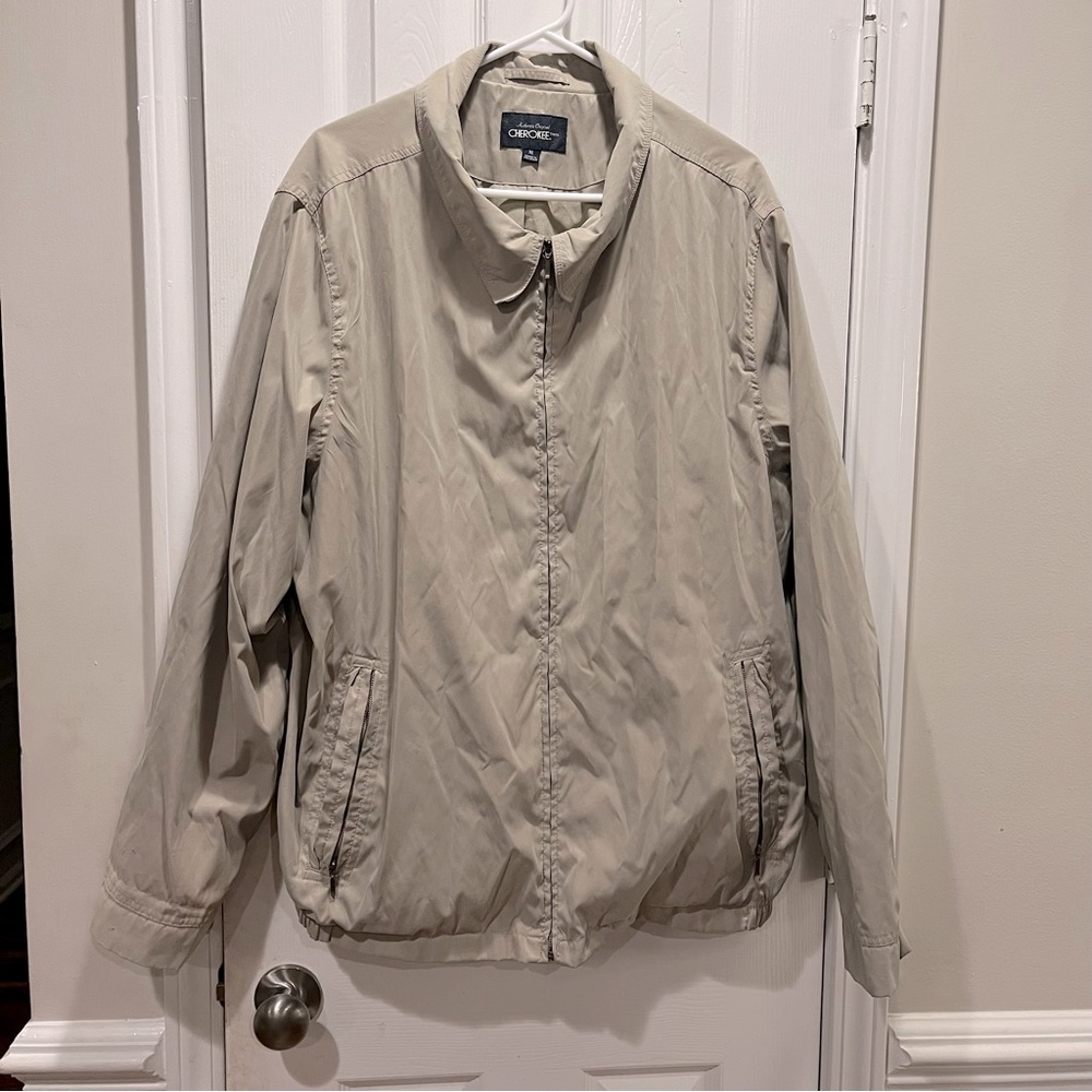 Vintage Cherokee Windbreaker Jacket Coat Tan Hidden Pocket Full Zip Fron…